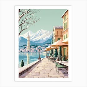 Vintage Winter Travel Illustration Lake Como Italy 1 Art Print