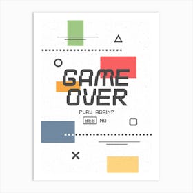 Game Over - White Gaming Art Print
