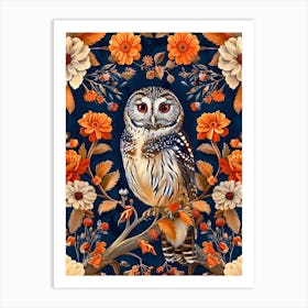 Owl And Flowers Inspired by William Morris Art Print