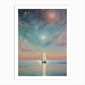 Sailboat In The Cosmic Night Sky Art Print