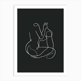 Man And A Woman Line Art Dark Art Print