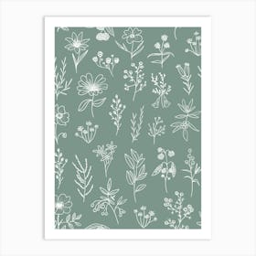 Little Patagonian Wildflowers - Sage Green Art Print