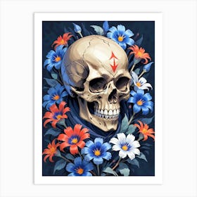 American Flag Floral Face Evil Death Skull (39) Art Print