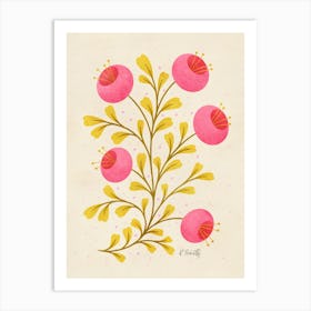 Botanical Style Vintage Pink Floral Art Print