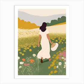 Woman Walking Through A Field Of Flowers 1 Art Print