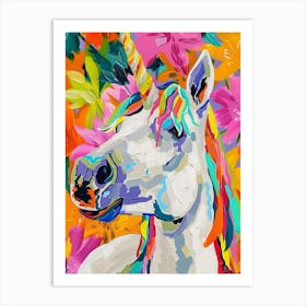 Unicorn Colourful Tropical Brushstroke Portrait Art Print