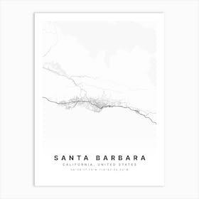 Santa Barbara California USA White Map Art Print