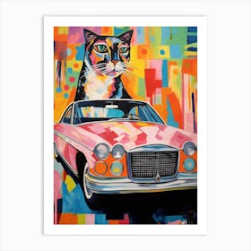 Buick Riviera Vintage Car With A Cat, Matisse Style Painting 0 Art Print