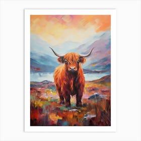 Brushstroke Impressionism Style Painting Of A Highland Cow In The Scottish Valley 6 Art Print