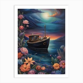 Boat At Night Art Print