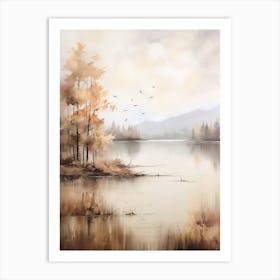 Lake In The Woods In Autumn, Painting 79 Art Print