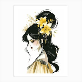 Chinese Girl With Flowers Art Print