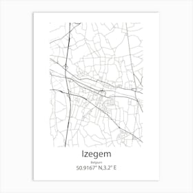 Izegem,Belgium Minimalist Map Art Print