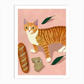 Cat And Baguette 3 Art Print