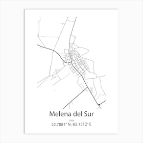 Melena Del Sur,Cuba Minimalist Map Art Print