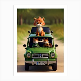 Foxes In The Car 1 Art Print