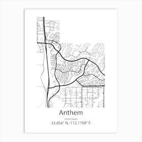 Anthem,United States Minimalist Map Art Print