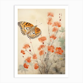 Warm Butterfly Japanese Style Painting 2 Art Print