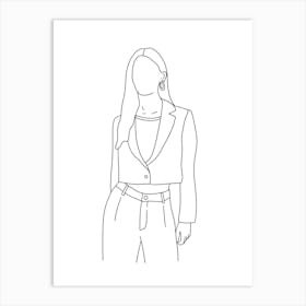 Woman In A Suit Monoline Drawing Illustration 1 Art Print