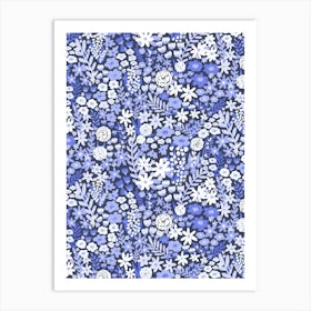 Icy Winter Blue Floral Meadow Wildflower Garden Art Print