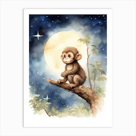 Monkey Painting Stargazing Watercolour 1 Art Print