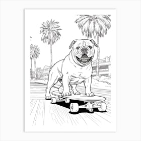 English Bulldog Dog Skateboarding Line Art 1 Art Print