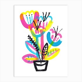 Colourful Flowers In Pot Art Print