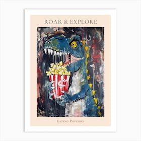 Paint Splash Dinosaur Eating Popcorn 3 Poster Art Print