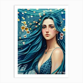 Blue Haired Girl 1 Art Print