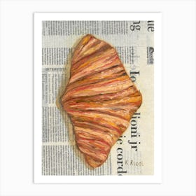 Croissant On Newspaper French Bakery Pastry Food Wall Decor Art Print