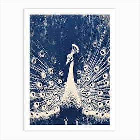 Blue & Cream Peacock Portrait 5 Art Print