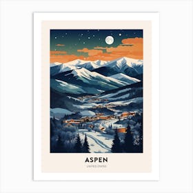 Winter Night  Travel Poster Aspen Colorado 2 Art Print