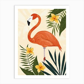Jamess Flamingo And Frangipani Minimalist Illustration 2 Art Print