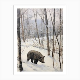 Vintage Winter Animal Painting Wild Boar 4 Art Print