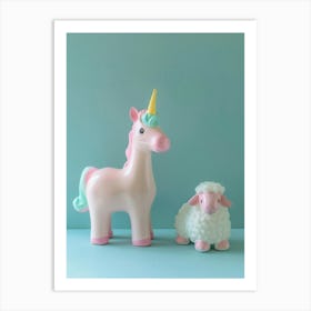 Toy Pastel Blue Unicorn & Lamb 1 Art Print
