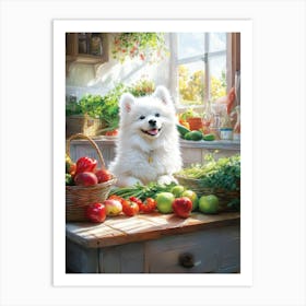 Samoyed pup supervises Art Print