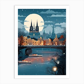 Winter Travel Night Illustration Cologne France Art Print