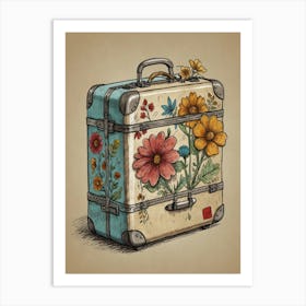 Vintage Suitcase With Flowers Art Print