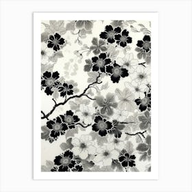Great Japan Hokusai Black And White Flowers 3 Art Print
