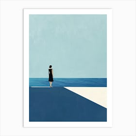 Woman Walking By The Ocean Art Print