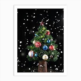 Christmas Tree On A Black Background Art Print