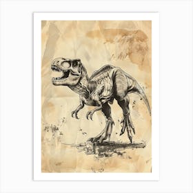 Allosaurus Dinosaur Black Ink & Sepia Illustration 2 Art Print