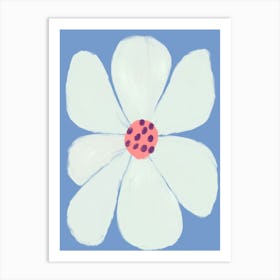 White Flower On Blue Background Art Print