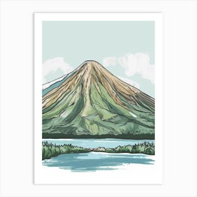 Mount Vesuvius Italy Color Line Drawing (2) Art Print