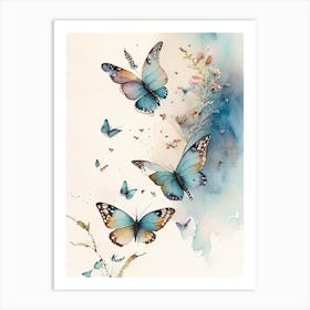 Butterflies Flying In The Sky Watercolour Ink 1 Art Print