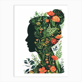 Silhouette Of A Woman With Flowers 6 Art Print