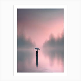 Woman Holding Umbrella In The Mist Art Print