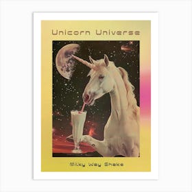 Unicorn In Space Drinking A Milkshake Retro Poster Art Print