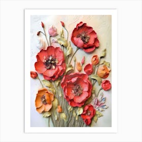 Embedded Rhapsody Impasto Poppy Blooms Art Print