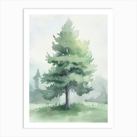 Cedar Tree Atmospheric Watercolour Painting 3 Art Print